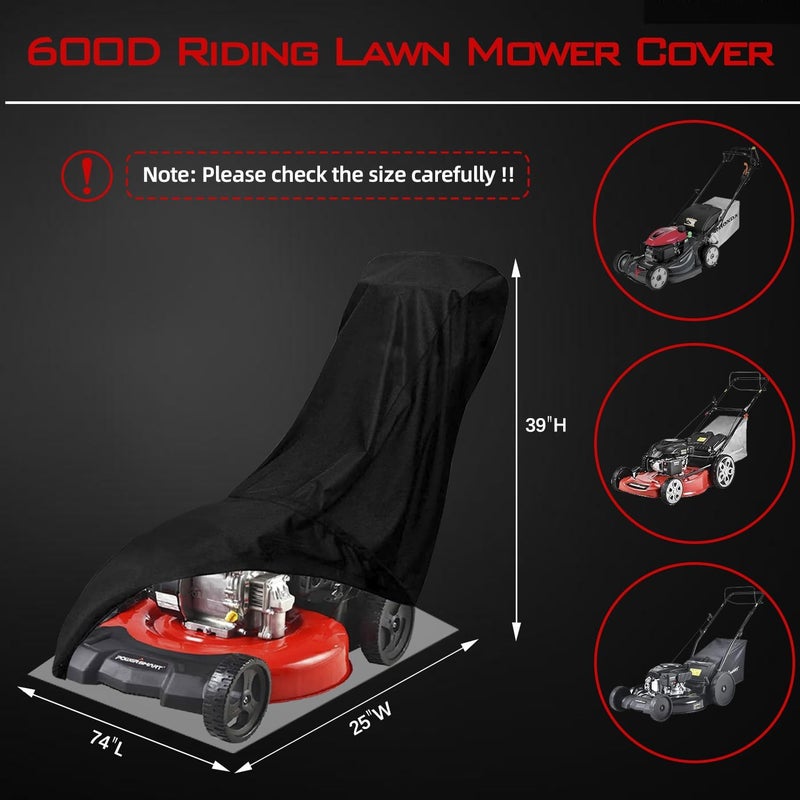 OWEEIO Lawn Mower Cover, Heavy Duty 600D Oxford, Waterproof Outdoor, Weather Resistant, Rip-Proof, Anti-UV, Raing-proof, Sun Block, Heatresistant with 1 Windproof Strap, 1 Storage Bag (Push) - Image 2